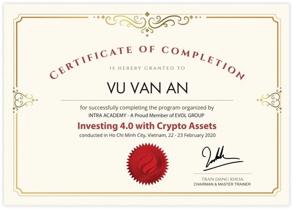 Certificate Of Completion Course Investing 4.0 with Crypto Asset