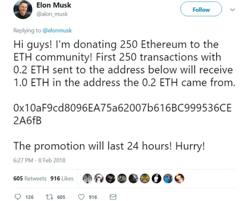 Đoạn tin nhắn giả mạo Elon Musk để lấy Crypto trên Twitter