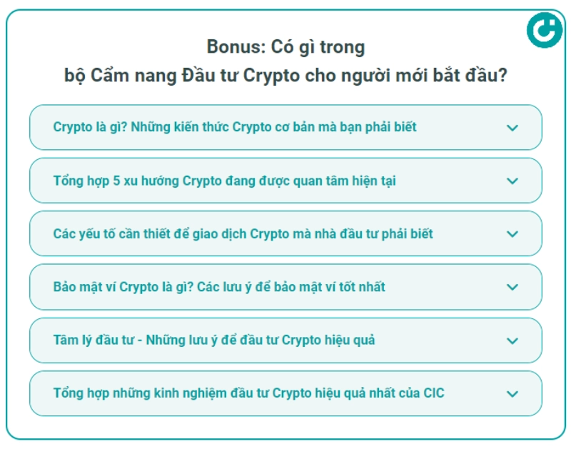 Danh sách nội dung của bộ Cẩm nang của CIC cho người muốn học đầu tư Crypto